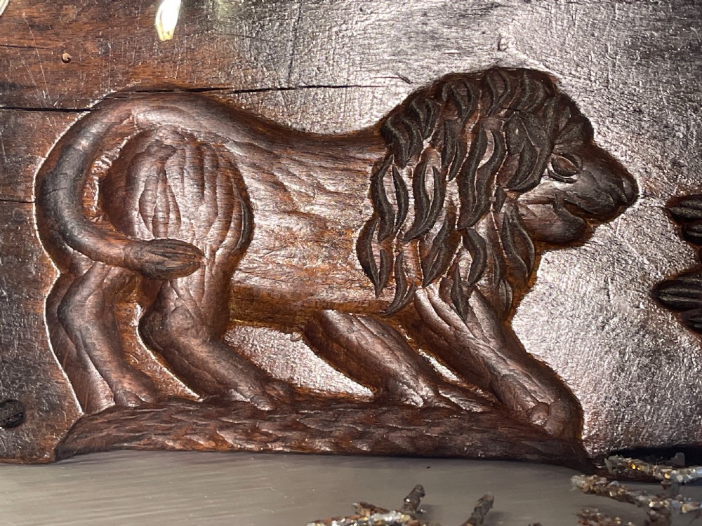 An Antique Treen two piece carved mould -Lions & Birds View IV