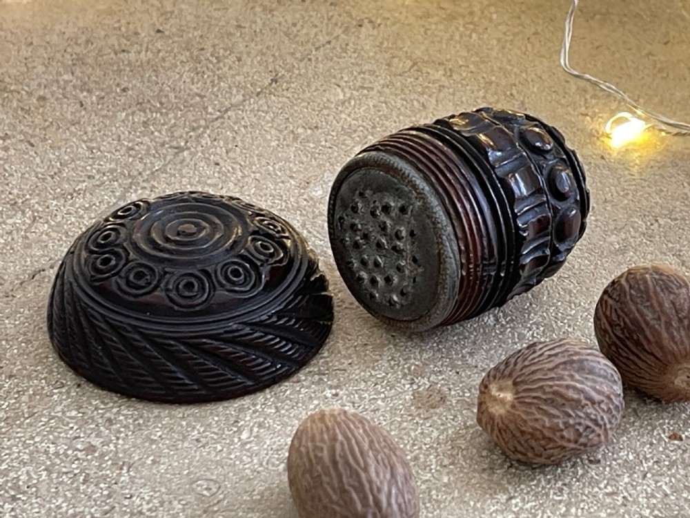 An Antique Treen Coquilla Nutmeg Grater - intricately carved View IV