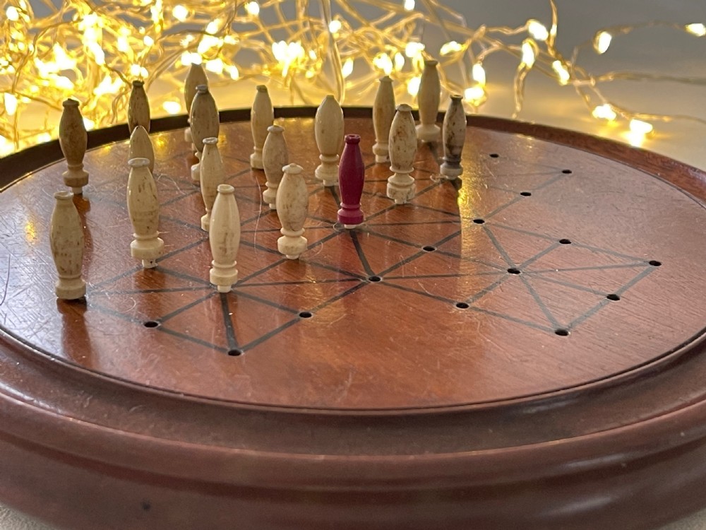 Antique Mahogany Fox and Geese Game - complete View V