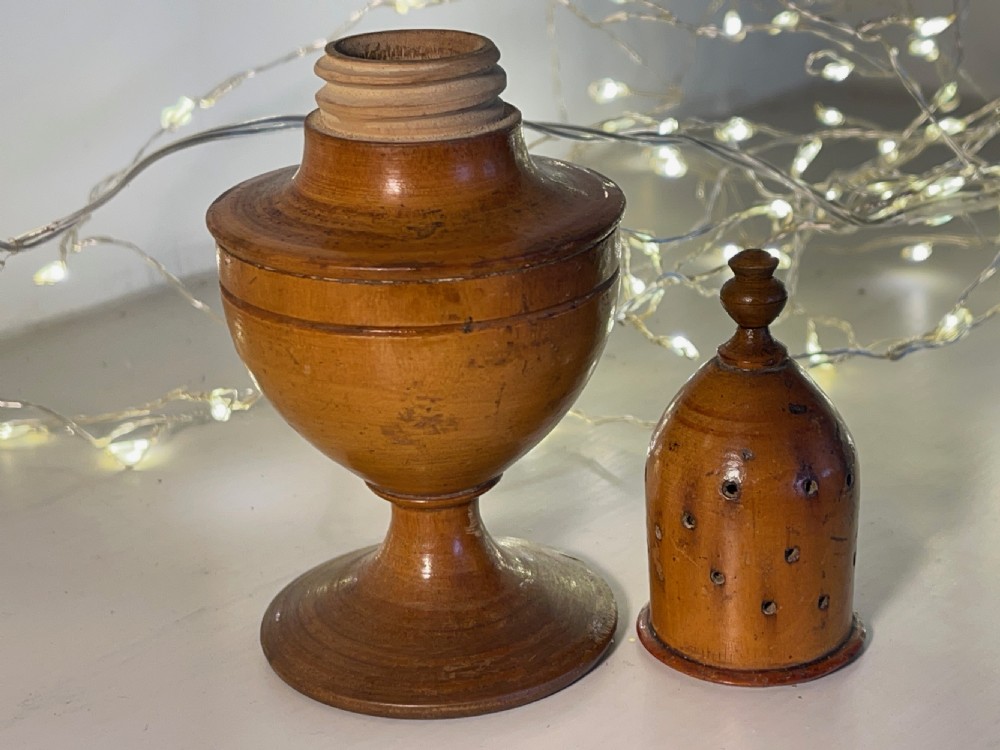 Antique Treen Spice Muffineer- line decoration View V