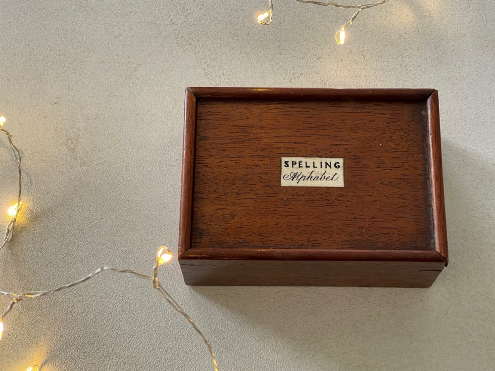 An Antique Alphabet & Spelling Box - over 80 bone letters View II