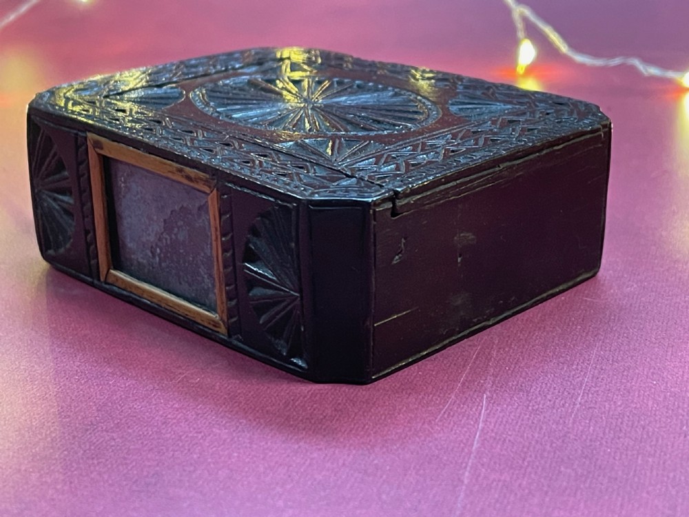 A Rare antique Treen Chip Carved Double-Sided Box -make up box View II