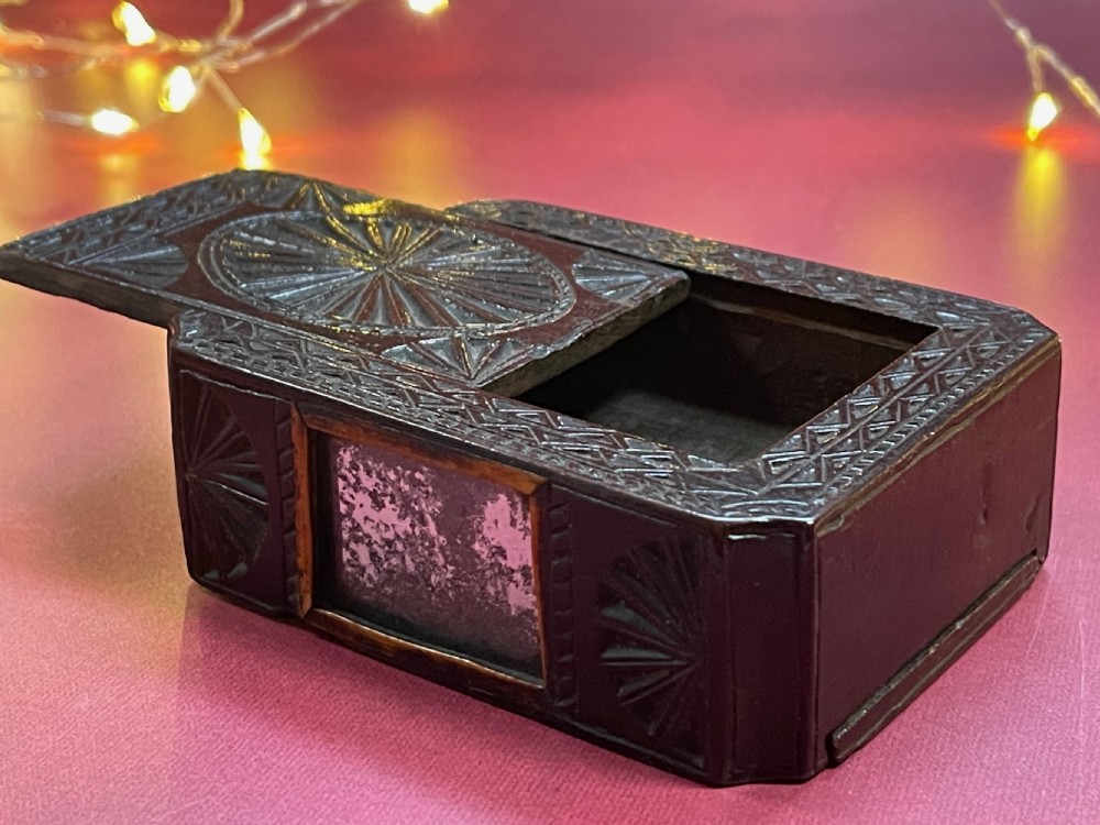 A Rare antique Treen Chip Carved Double-Sided Box -make up box View III