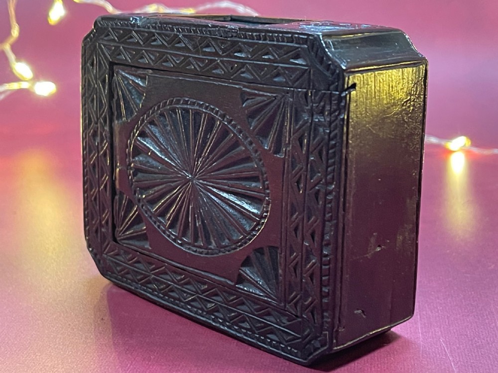A Rare antique Treen Chip Carved Double-Sided Box -make up box View IV