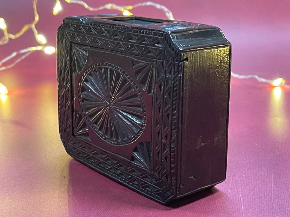 A Rare antique Treen Chip Carved Double-Sided Box -make up box View V