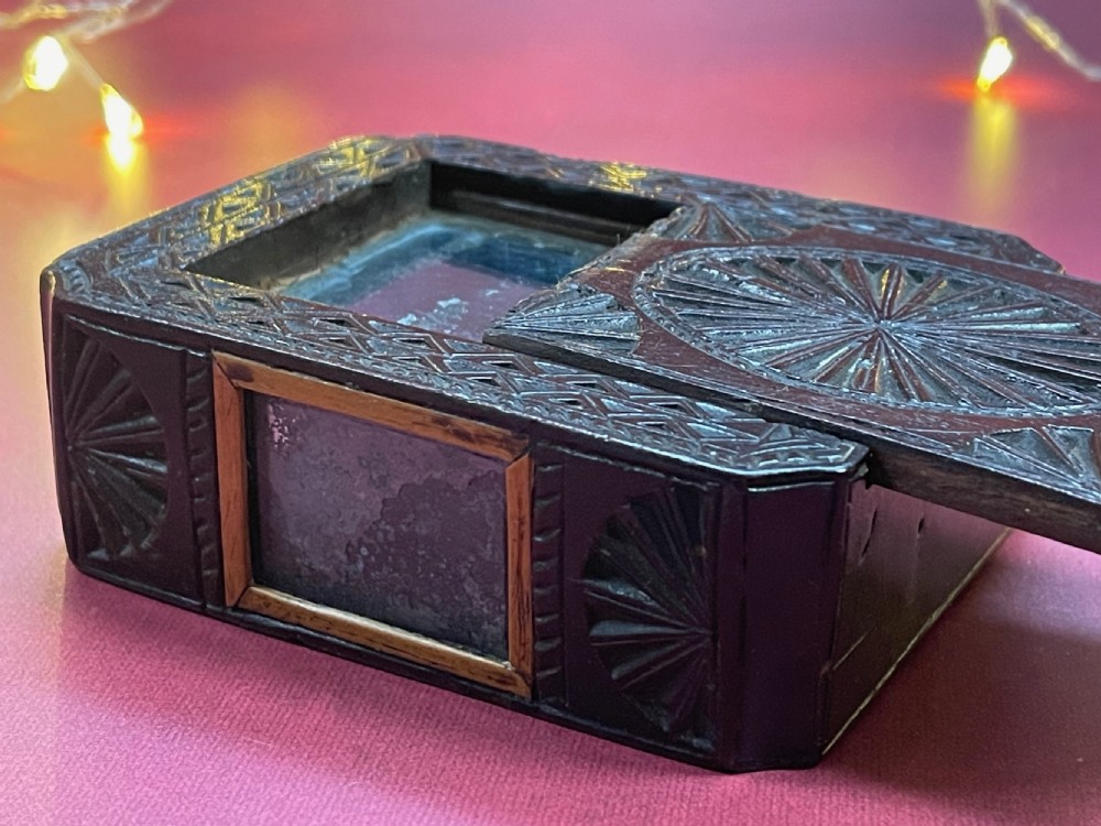 A Rare antique Treen Chip Carved Double-Sided Box -make up box View VI