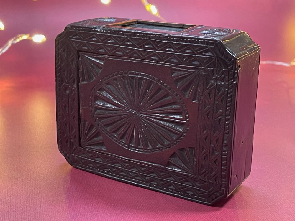 A Rare antique Treen Chip Carved Double-Sided Box -make up box View VII