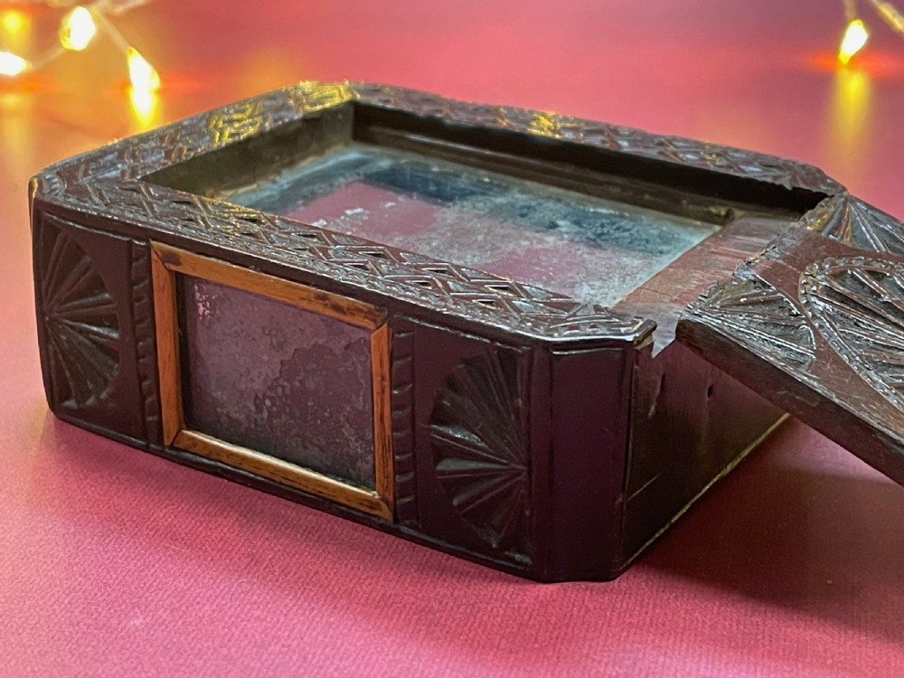 A Rare antique Treen Chip Carved Double-Sided Box -make up box View VIII