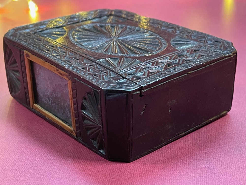 A Rare antique Treen Chip Carved Double-Sided Box -make up box View IX