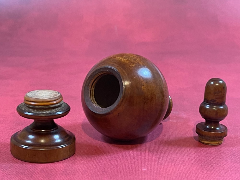 Antique Treen Burr Boxwood Spice Flask View II