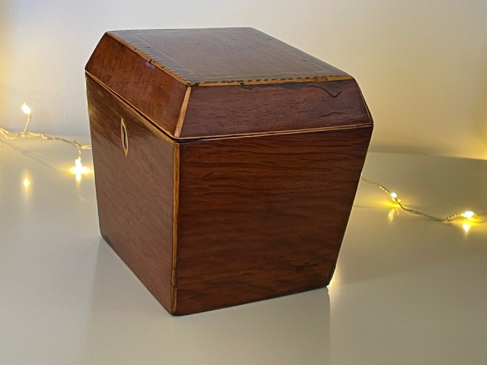 Antique Single Compartment Partridge Wood  Tea Caddy - Sarcophagus shaped View IV