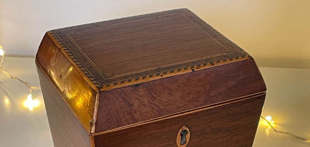 Antique Single Compartment Partridge Wood  Tea Caddy - Sarcophagus shaped View VII