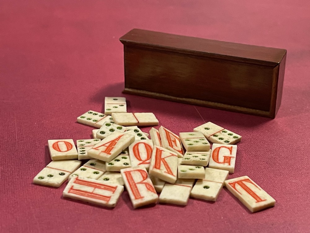 Antique Bone Dominoes & Alphabet Set - complete