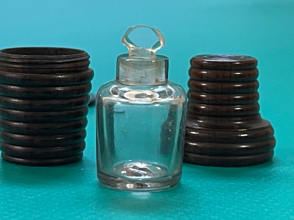 An early 1800s rosewood scent bottle case & Glass Scent Bottle View III