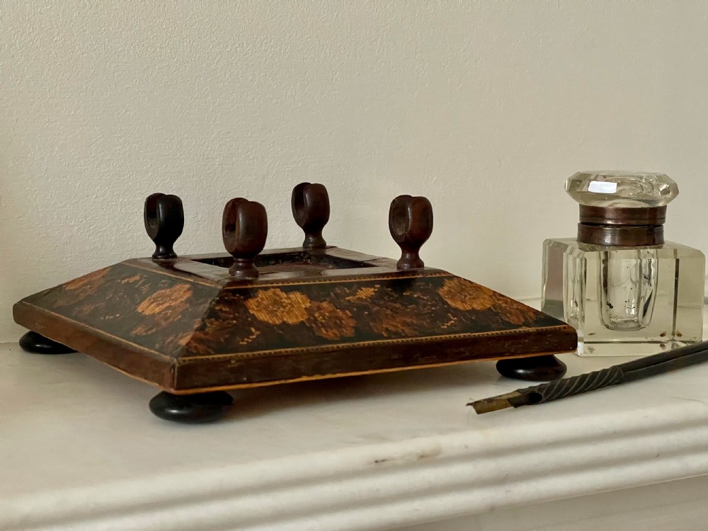 Antique Tunbridge Ware Ink and Pen Stand View V