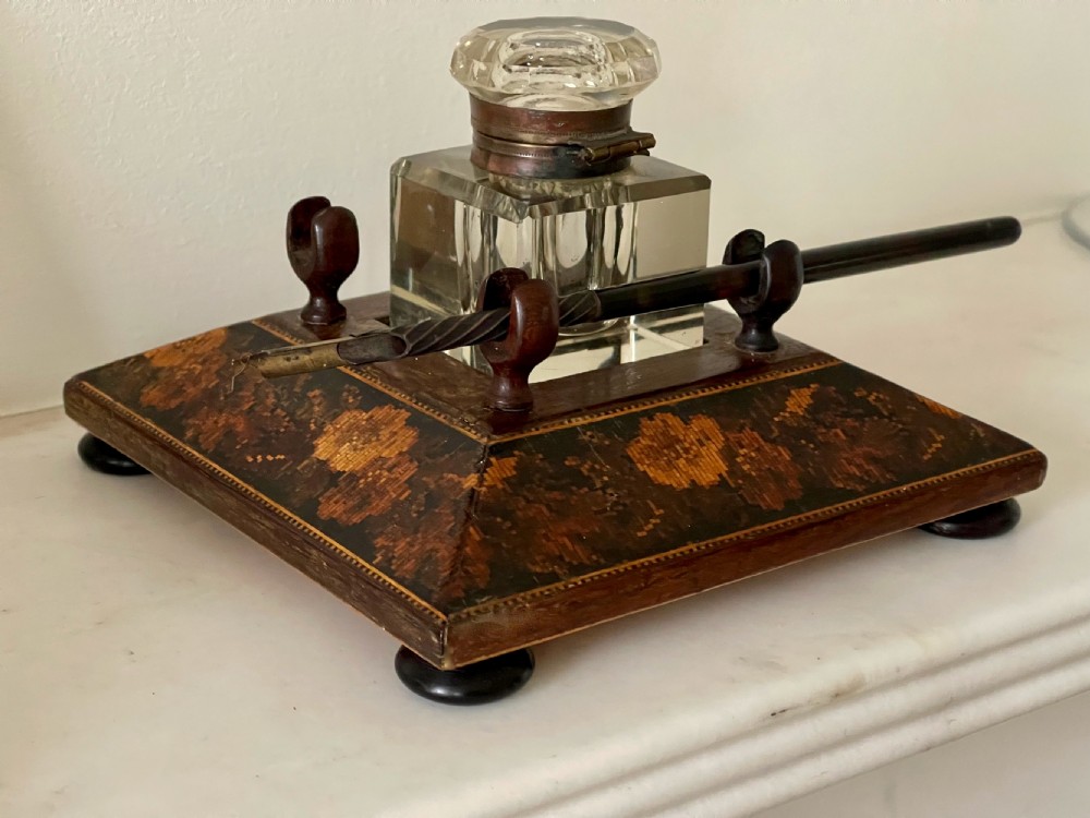 Antique Tunbridge Ware Ink and Pen Stand View X