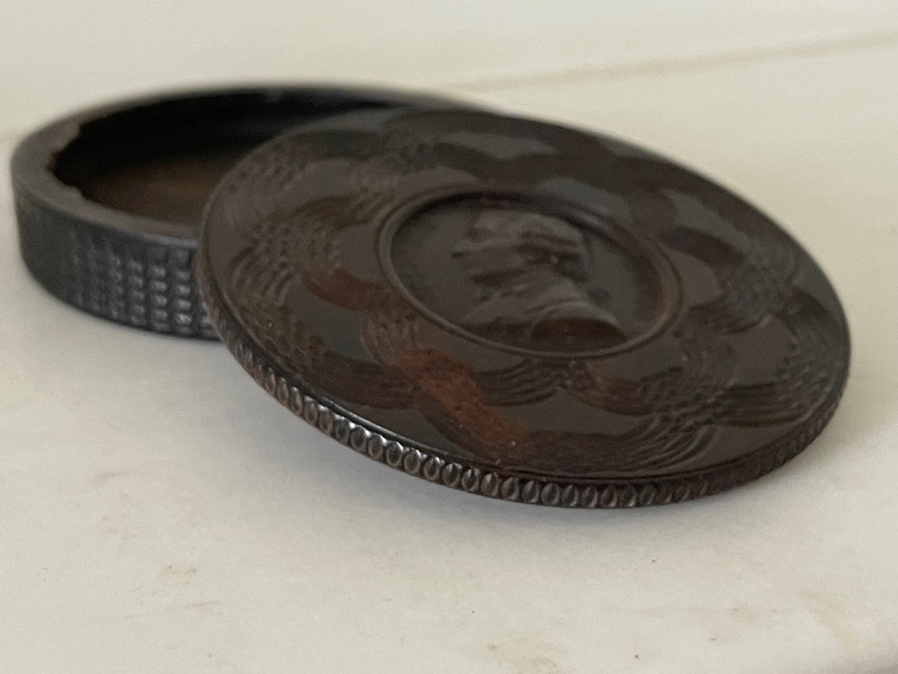 An Antique Snuff Box - Ebony Engine Turned, Haydn/ Shakespeare View IV