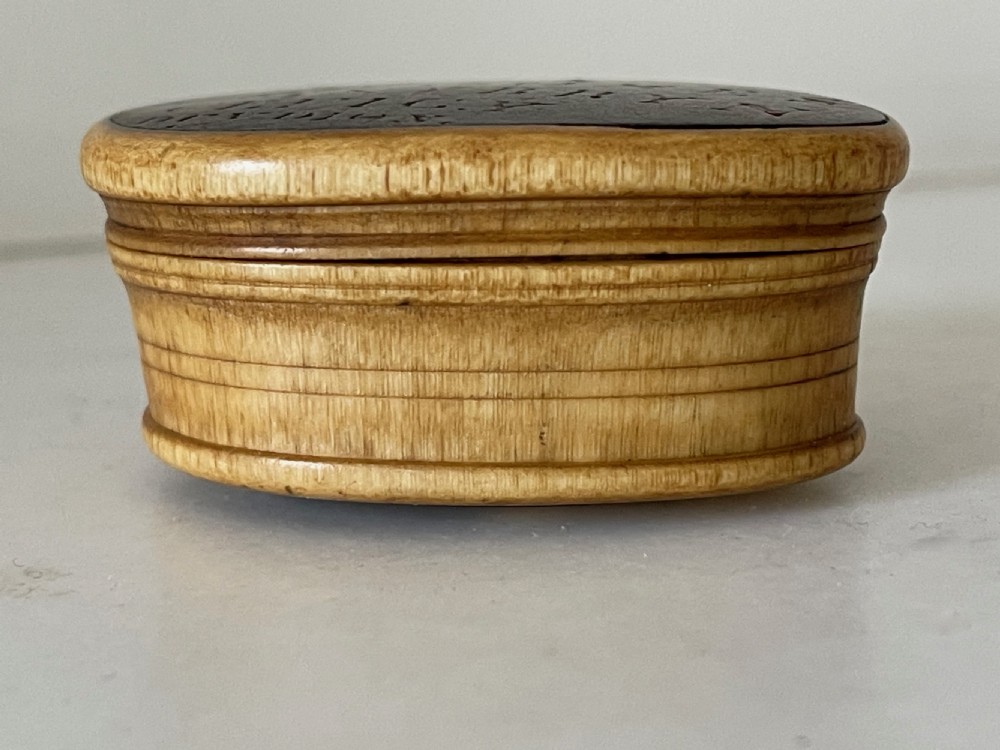 An Antique Welsh Snuff Box - horn & wood, dated, name and place View II