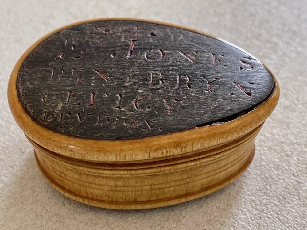 An Antique Welsh Snuff Box - horn & wood, dated, name and place View V