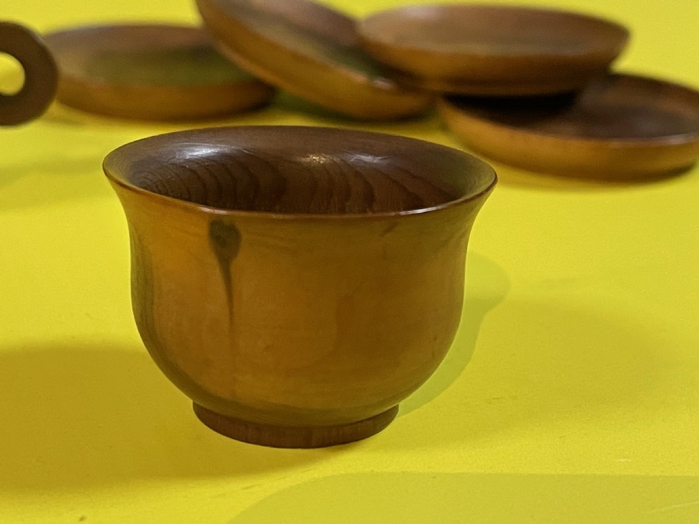 An Antique cedar wood miniature tea set View III
