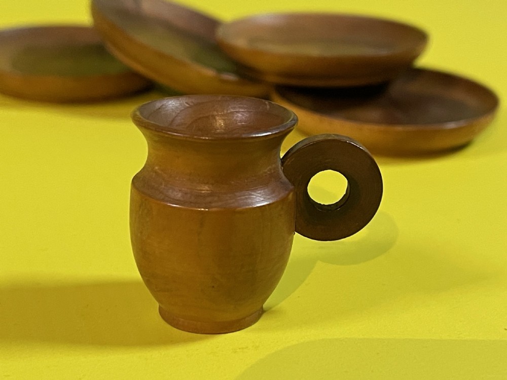 An Antique cedar wood miniature tea set View V