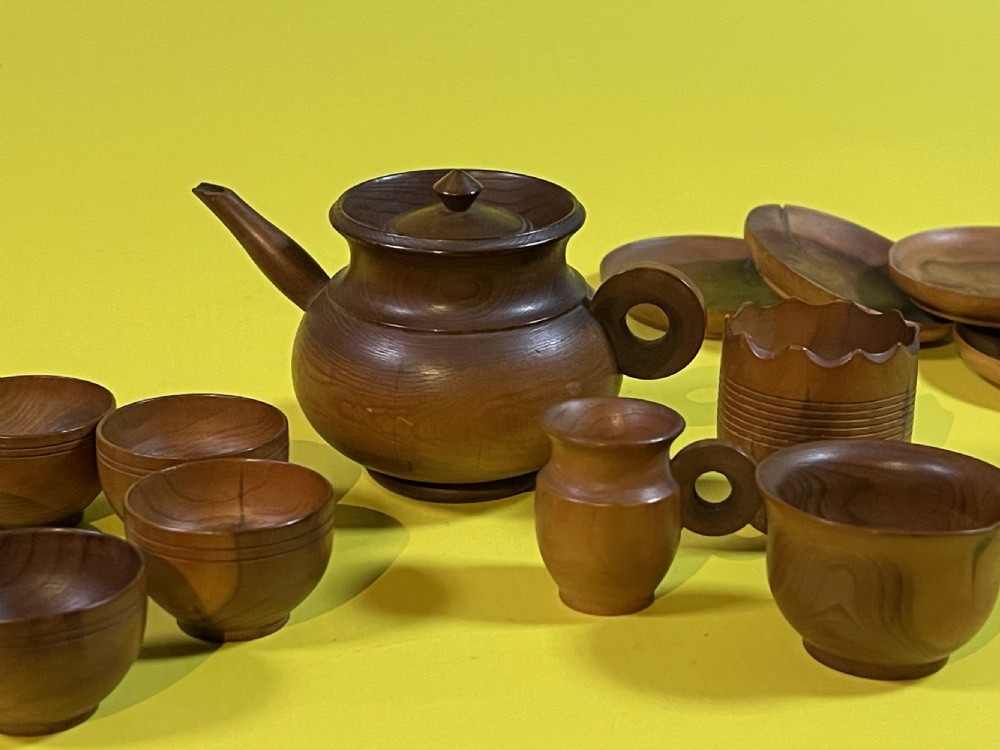 An Antique cedar wood miniature tea set View VII