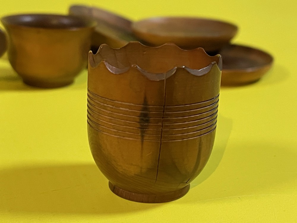 An Antique cedar wood miniature tea set View IX