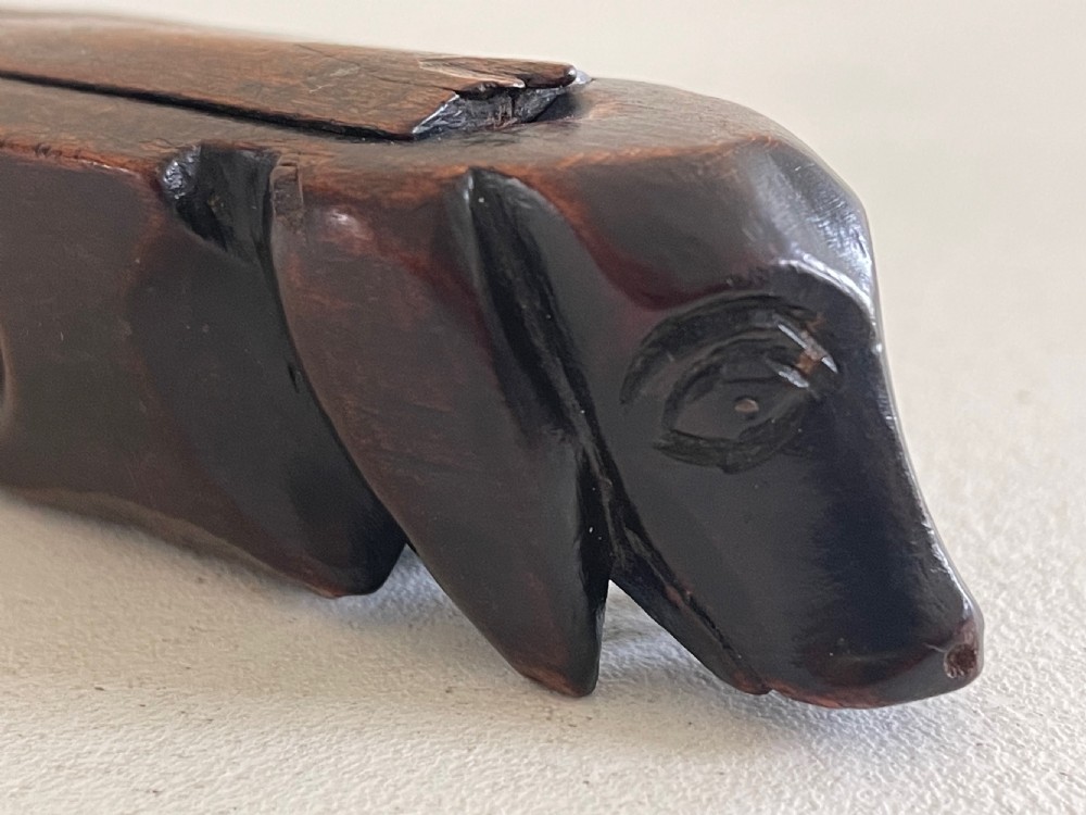 Antique Walnut Dog Snuff Box View III