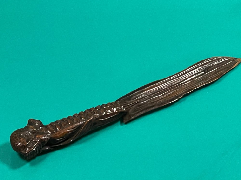 Antique Treen Carved  Paper Knife - shrew and corn View III