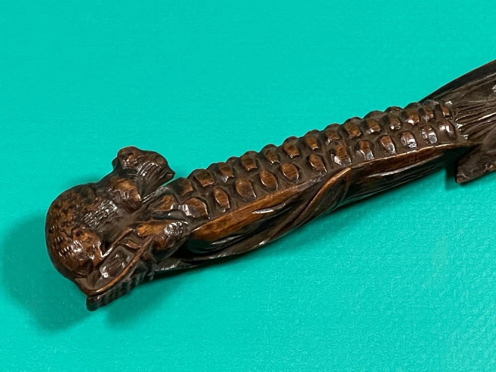 Antique Treen Carved  Paper Knife - shrew and corn View IV