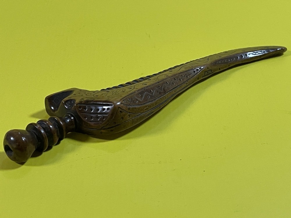 Antique Treen Knitting Sheath - elaborately carved View III