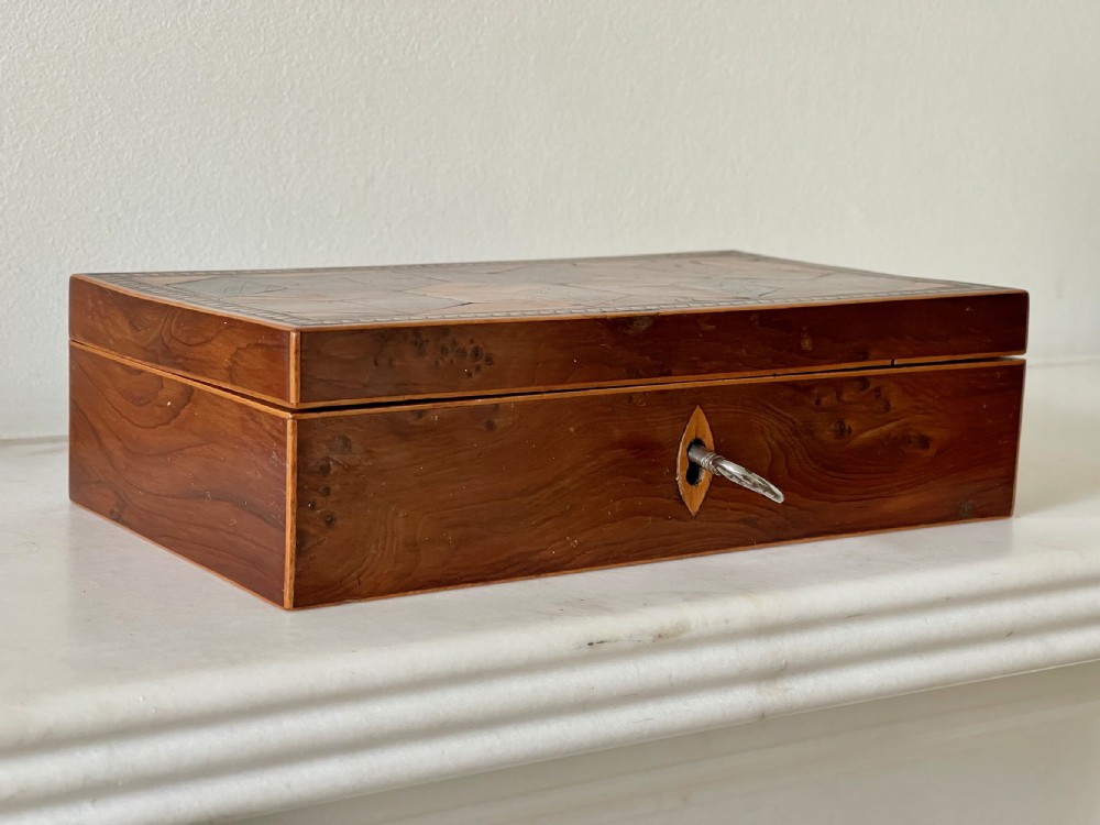 An Antique  Yew Wood Tunbridge Ware Tumbling Block Box View III