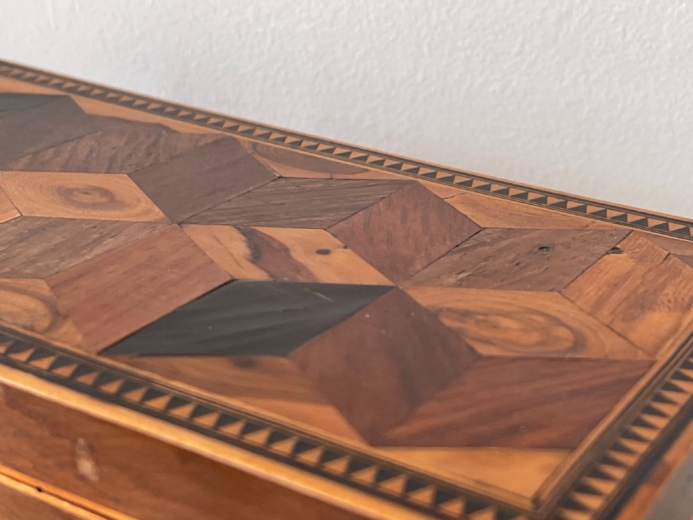 An Antique  Yew Wood Tunbridge Ware Tumbling Block Box View IX