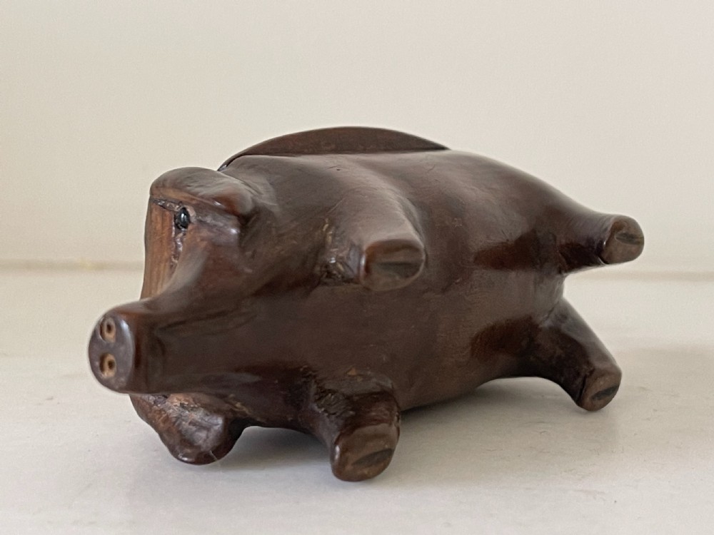 Antique Treen Pig Snuff Box View III