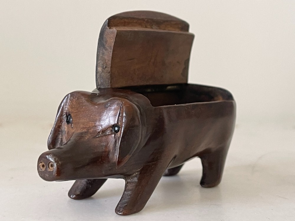 Antique Treen Pig Snuff Box View IV