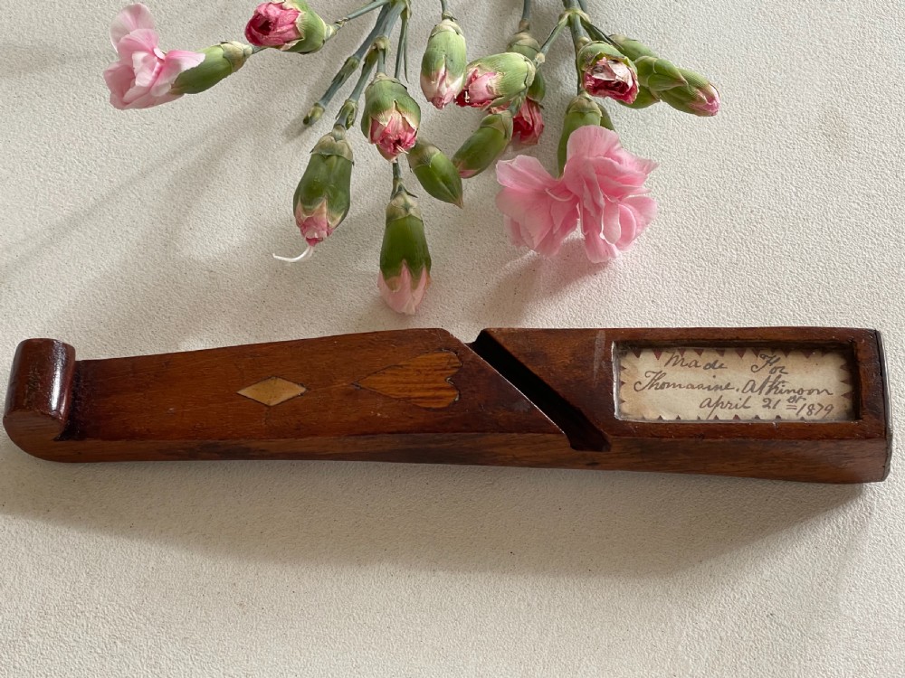 Antique Treen Knitting Sheath - Love Token Heart & Diamond Inlay & Dated