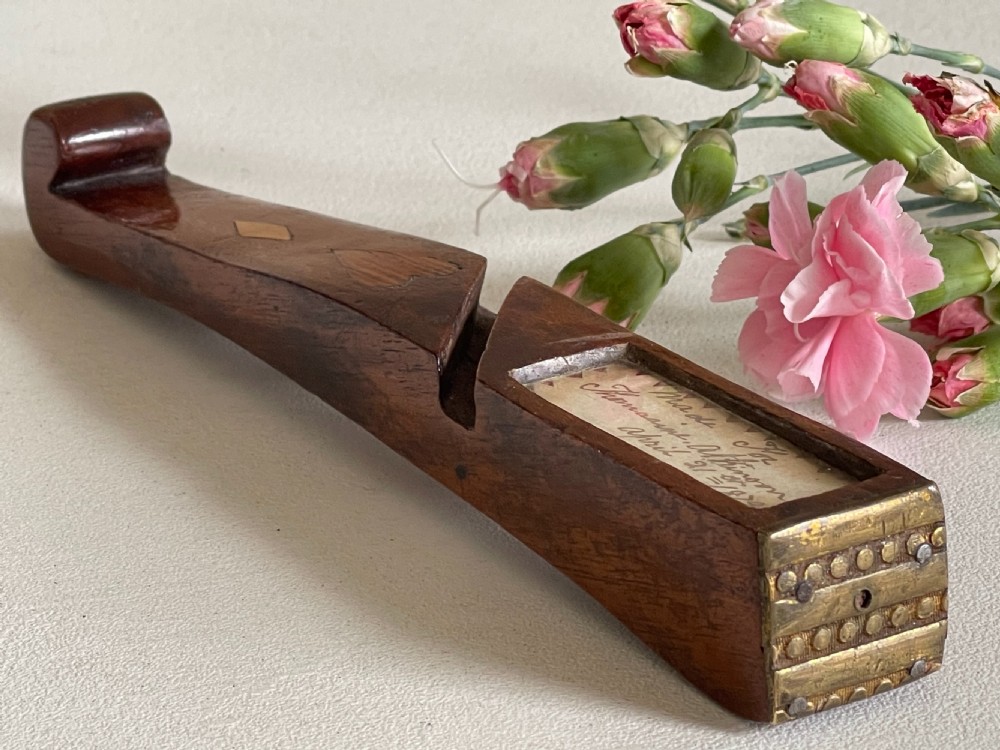Antique Treen Knitting Sheath - Love Token Heart & Diamond Inlay & Dated View II