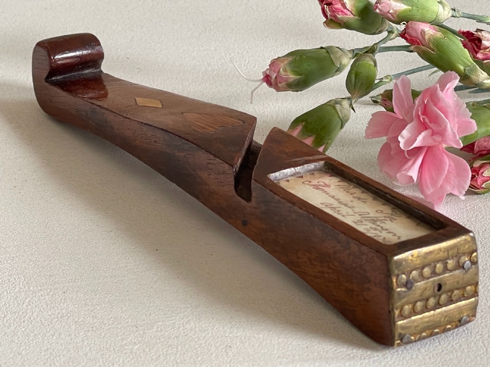 Antique Treen Knitting Sheath - Love Token Heart & Diamond Inlay & Dated View III