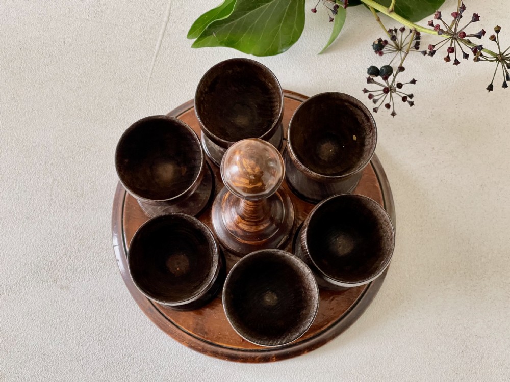 Antique Treen Egg Cup stand & Six Egg Cups View II