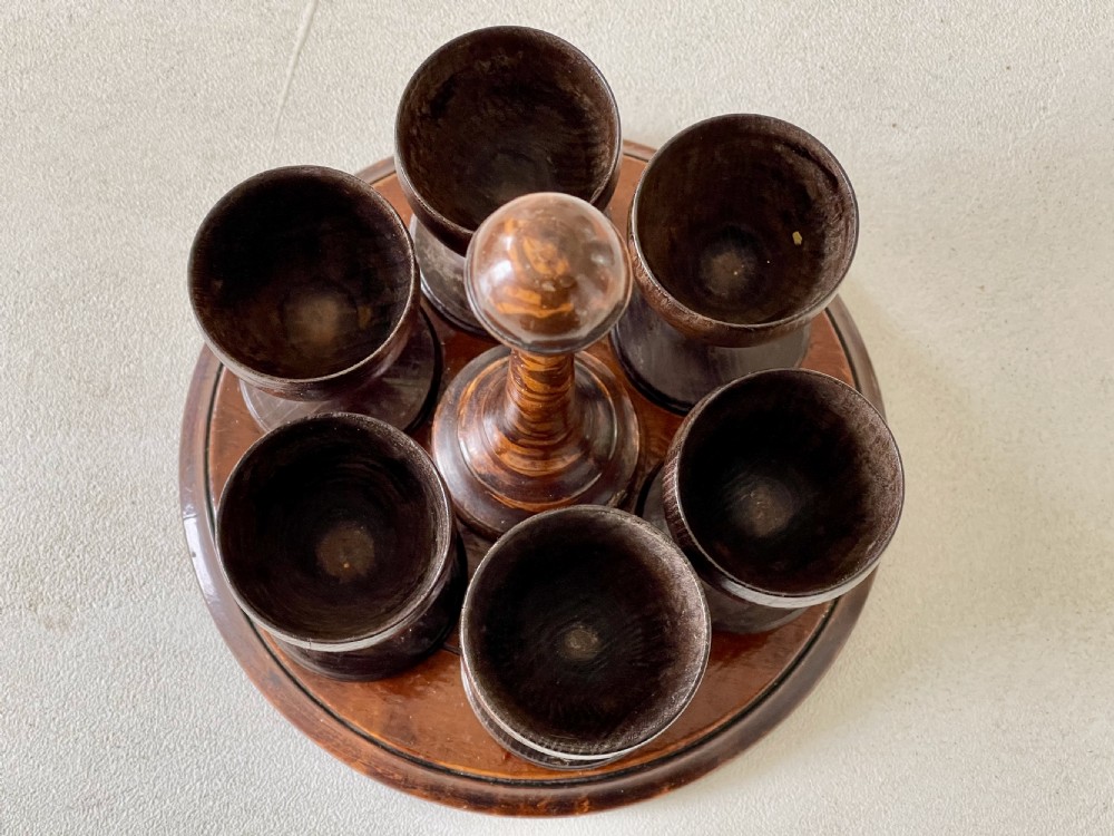 Antique Treen Egg Cup stand & Six Egg Cups View III