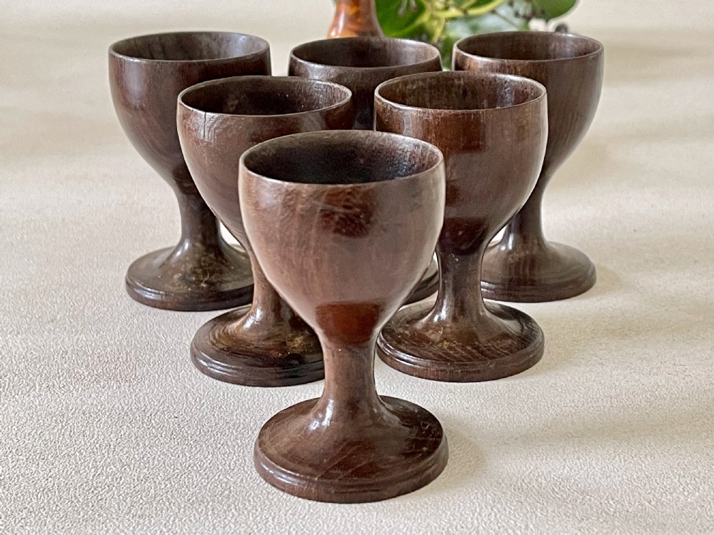 Antique Treen Egg Cup stand & Six Egg Cups View VI
