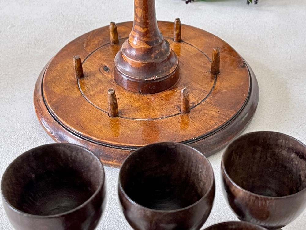 Antique Treen Egg Cup stand & Six Egg Cups View VII