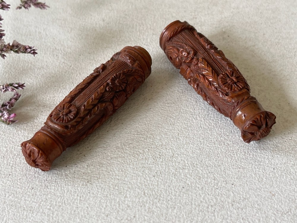 Antique Treen Carved Coquilla Nut Needle Case