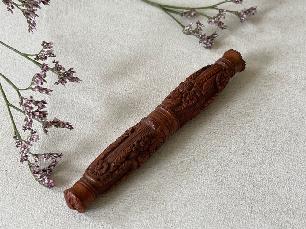 Antique Treen Carved Coquilla Nut Needle Case View II