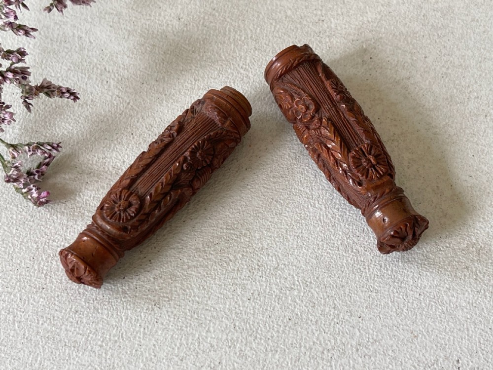 Antique Treen Carved Coquilla Nut Needle Case View III