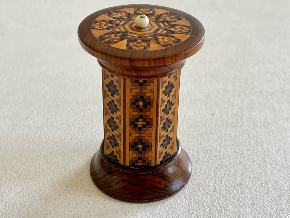 Antique Treen Tunbridge Ware Go to Bed  - octagonal