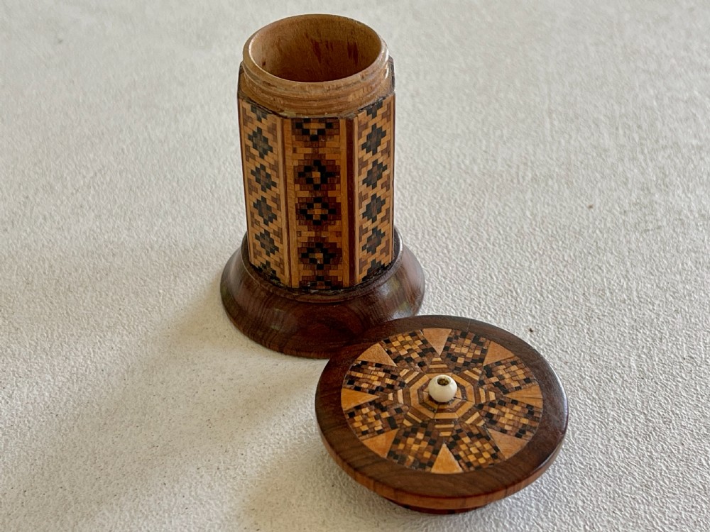 Antique Treen Tunbridge Ware Go to Bed  - octagonal View IV