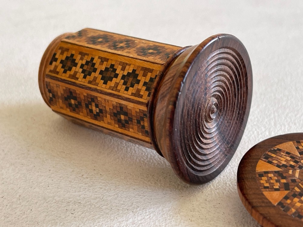 Antique Treen Tunbridge Ware Go to Bed  - octagonal View V