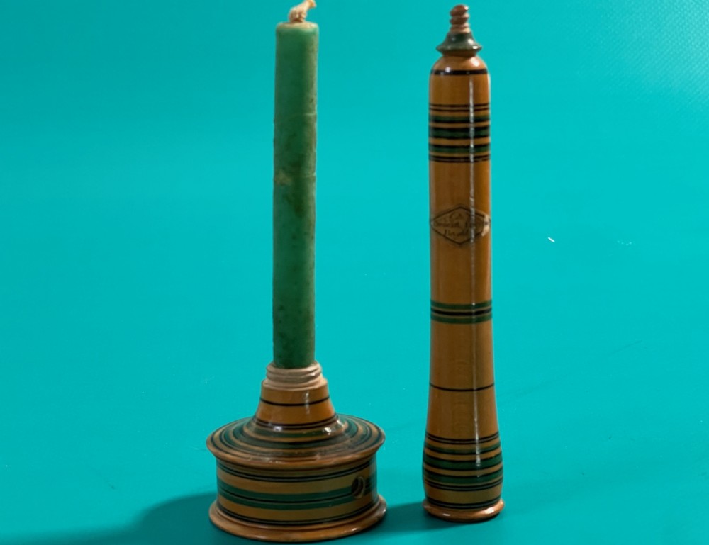 A Rare Tunbridge Ware Travelling Candlestick View II