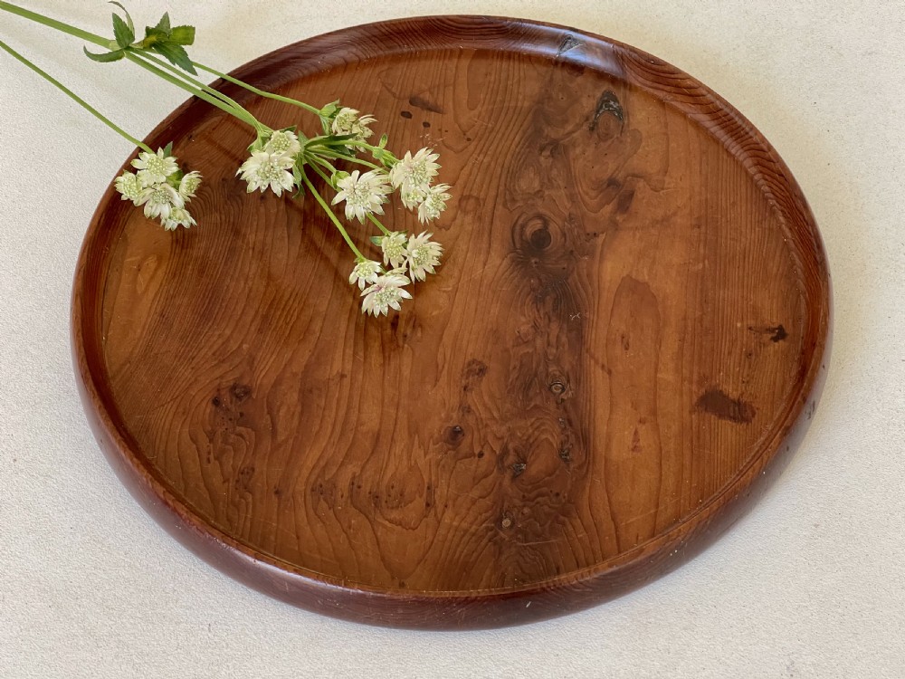 Antique Yew Wood Small Circular Tray